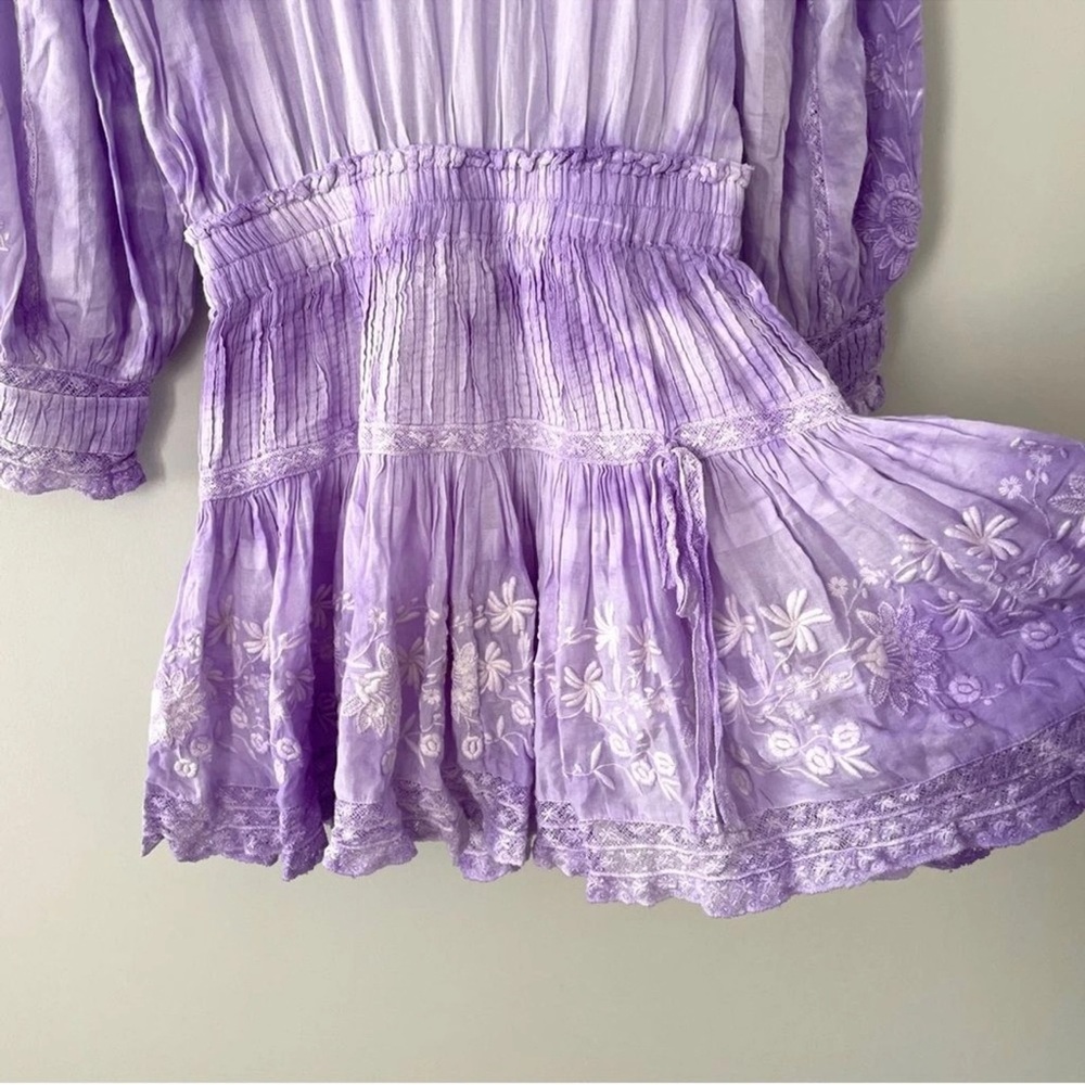 LOVESHACKFANCY Purple Tie-Dye Viola Mini Dress Ruffles Embroidery Cottagecore - Picture 7 of 14